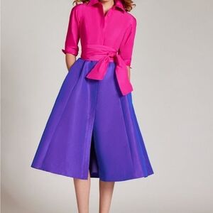 Rickie Freeman for Teri Jon Two-Tone Purple Pink Taffeta Shirtdress Sz 16